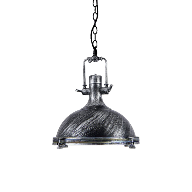 Vintage Style 1-Light Iron Pendant For Coffee Shops - Bowl Shade In Aged Silver/Bronze/Rust Finish