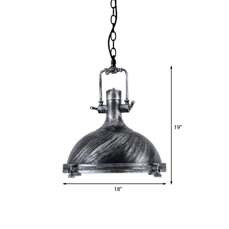 Vintage Style 1-Light Iron Pendant For Coffee Shops - Bowl Shade In Aged Silver/Bronze/Rust Finish