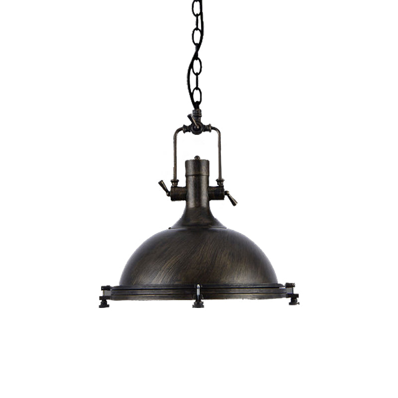 Vintage Style 1-Light Iron Pendant For Coffee Shops - Bowl Shade In Aged Silver/Bronze/Rust Finish