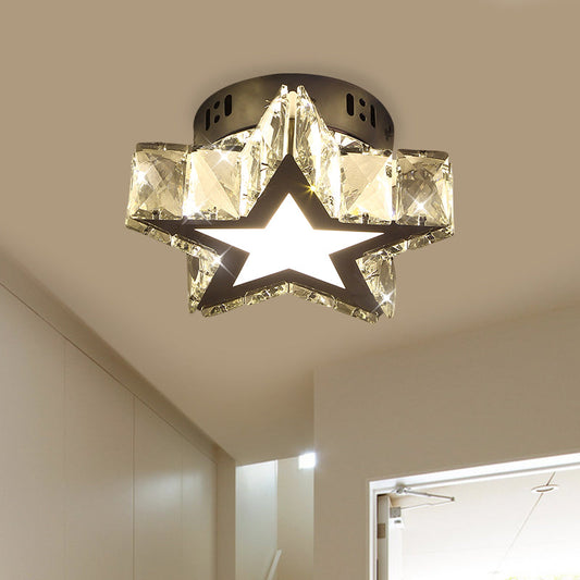 Modern LED Crystal Flush Light for Hallways with Chrome Finish