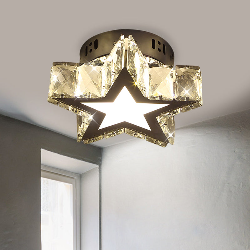 Modern LED Crystal Flush Light for Hallways with Chrome Finish