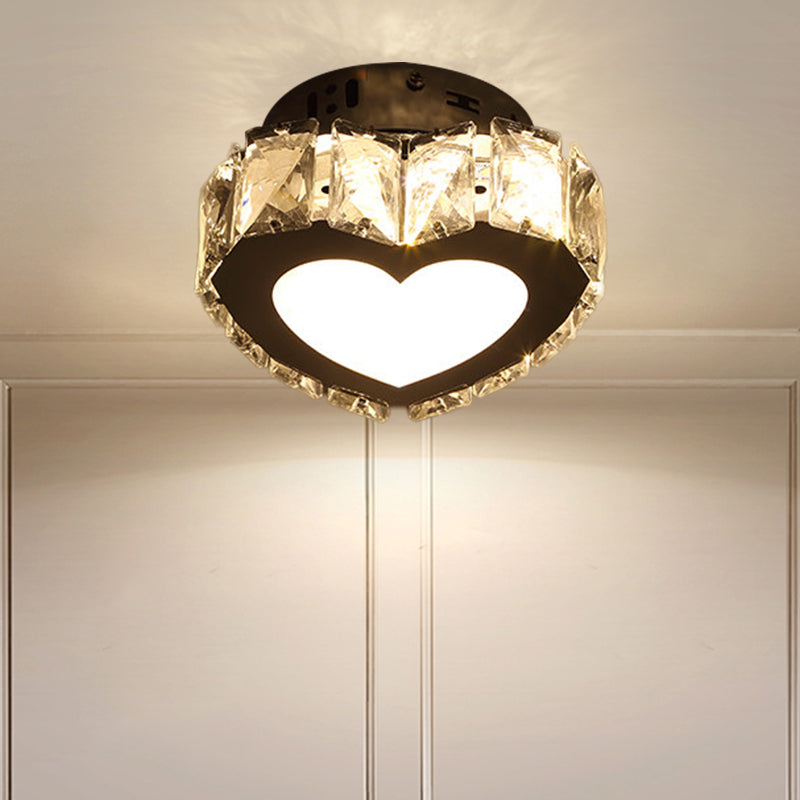 Modern LED Crystal Flush Light for Hallways with Chrome Finish