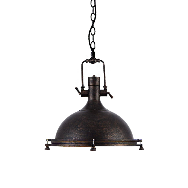 Vintage Style 1-Light Iron Pendant For Coffee Shops - Bowl Shade In Aged Silver/Bronze/Rust Finish
