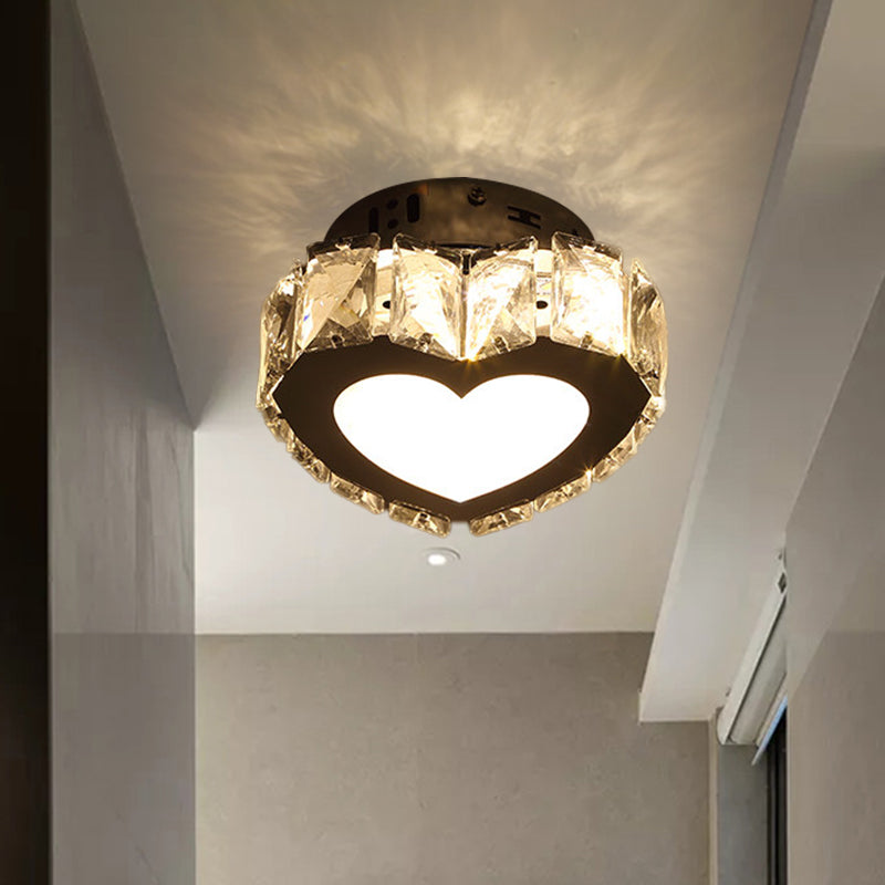 Modern LED Crystal Flush Light for Hallways with Chrome Finish