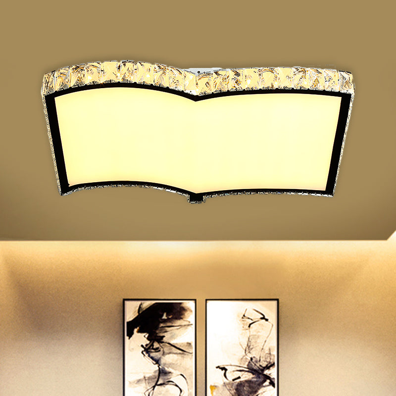 Contemporary Chrome LED Flush Mount Ceiling Lamp: Book-Shape Design, Crystal Cut, Ideal for Study Rooms - 19.5"/27.5" Wide