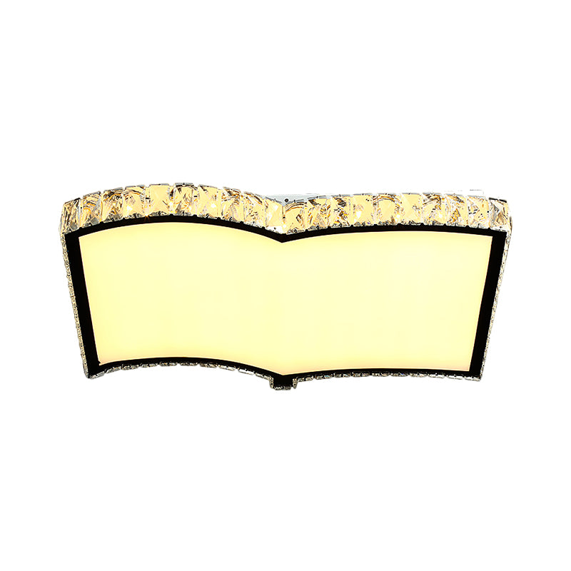 Contemporary Chrome LED Flush Mount Ceiling Lamp: Book-Shape Design, Crystal Cut, Ideal for Study Rooms - 19.5"/27.5" Wide