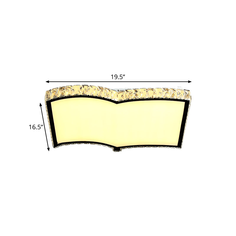 Contemporary Chrome LED Flush Mount Ceiling Lamp: Book-Shape Design, Crystal Cut, Ideal for Study Rooms - 19.5"/27.5" Wide