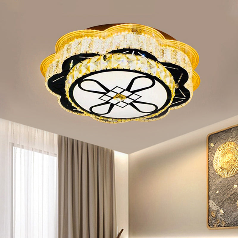 Modern Floral Glass LED Ceiling Flush - Chrome, 19.5"/23.5" Wide