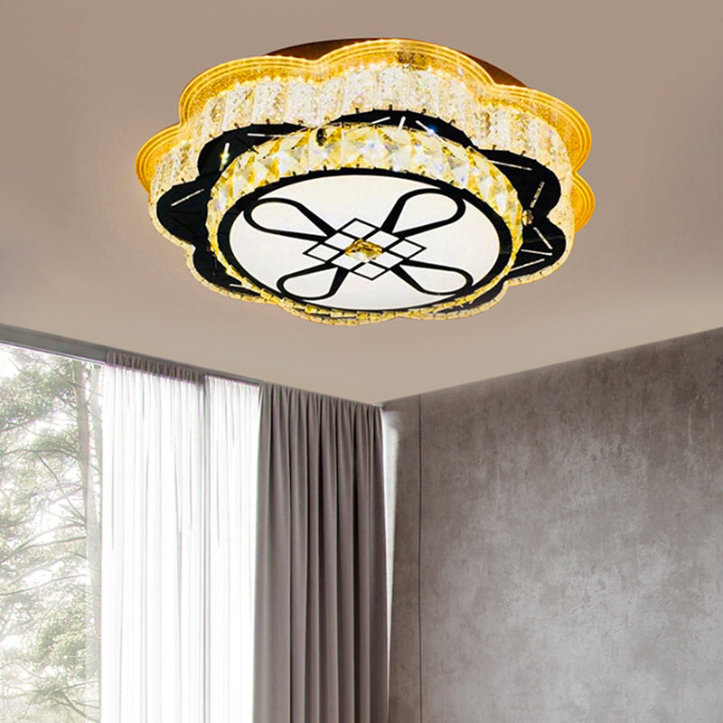 Modern Floral Glass LED Ceiling Flush - Chrome, 19.5"/23.5" Wide
