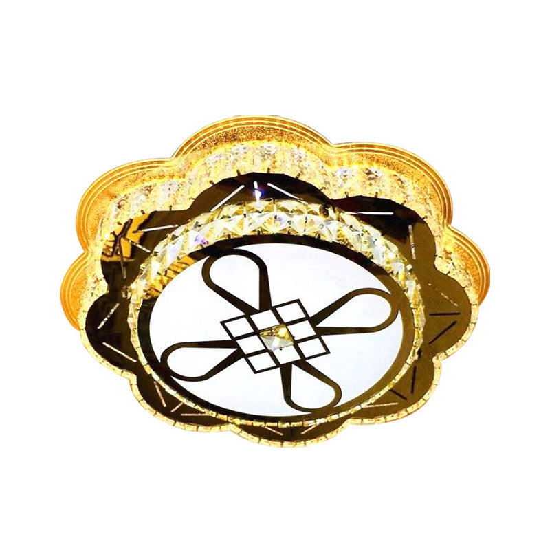 Modern Floral Glass LED Ceiling Flush - Chrome, 19.5"/23.5" Wide