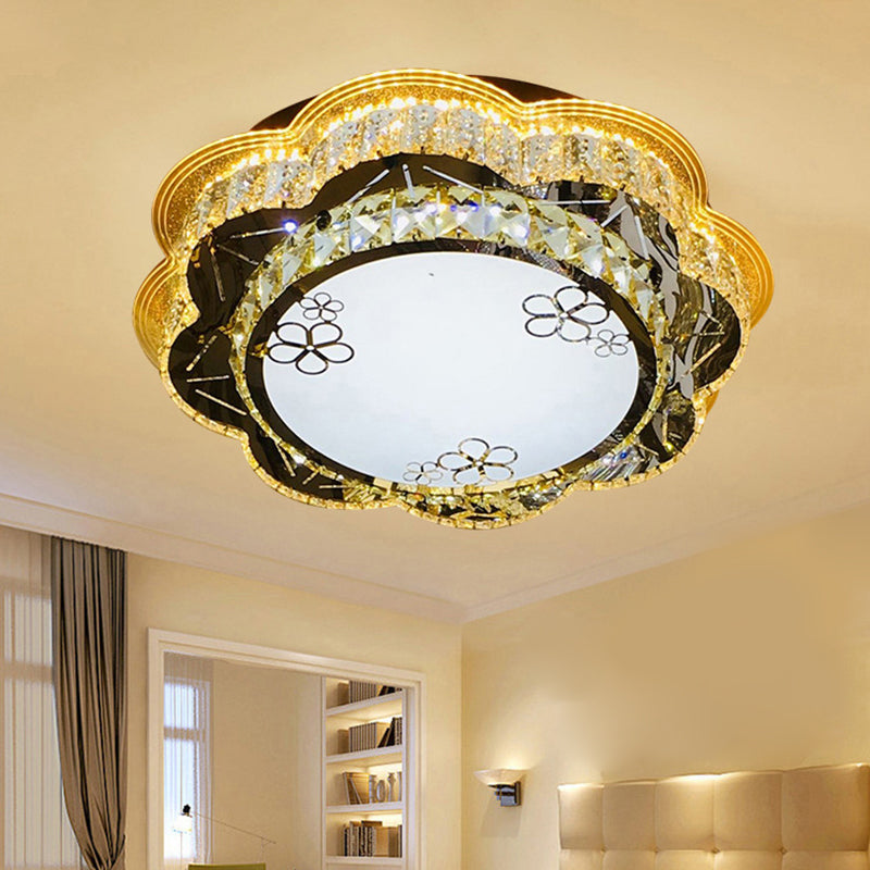Modern Floral Glass LED Ceiling Flush - Chrome, 19.5"/23.5" Wide