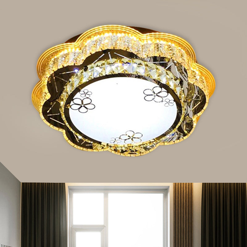 Modern Floral Glass LED Ceiling Flush - Chrome, 19.5"/23.5" Wide