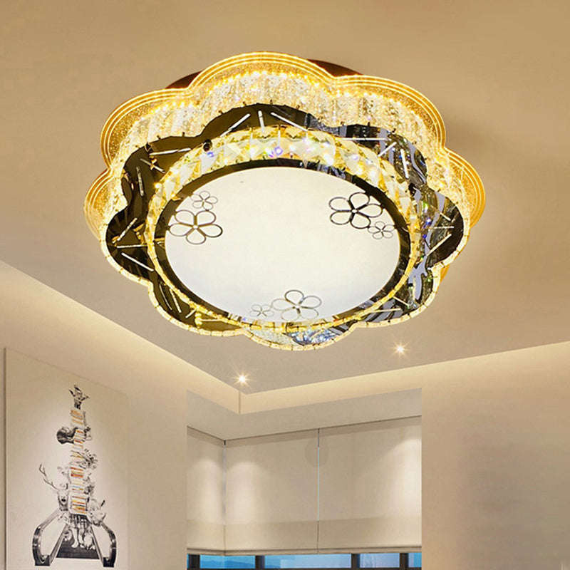 Modern Floral Glass LED Ceiling Flush - Chrome, 19.5"/23.5" Wide