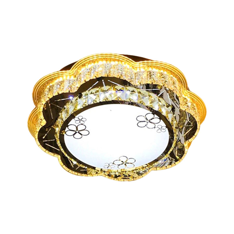 Modern Floral Glass LED Ceiling Flush - Chrome, 19.5"/23.5" Wide