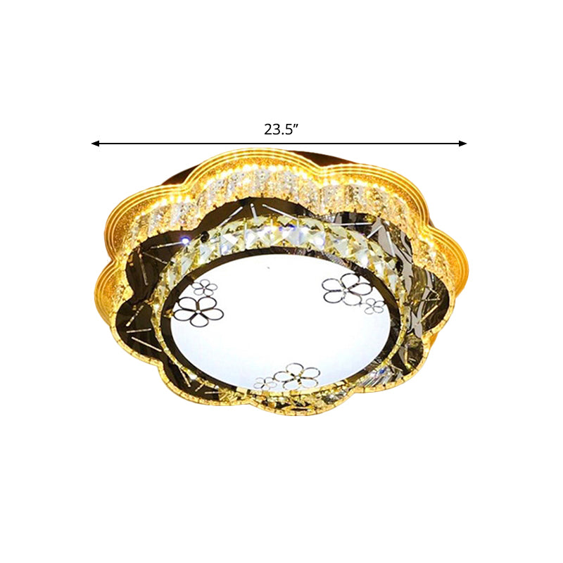 Modern Floral Glass LED Ceiling Flush - Chrome, 19.5"/23.5" Wide