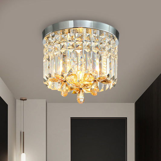 Chrome Cylinder Crystal LED Flush Light for Doorway - 10"/15.5" Wide