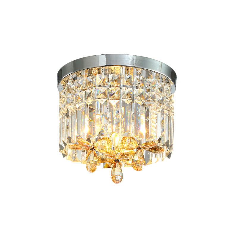 Chrome Cylinder Crystal LED Flush Light for Doorway - 10"/15.5" Wide