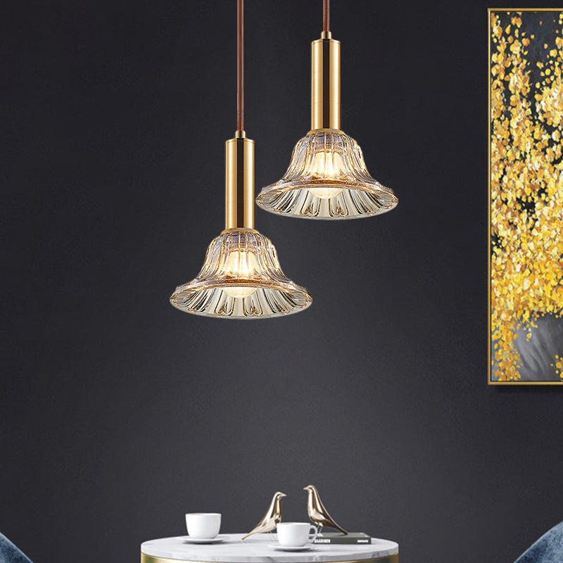 Modern Bell Pendant Light Fixture with Clear/Smoke Gray/Cognac Crystal, Gold Finish