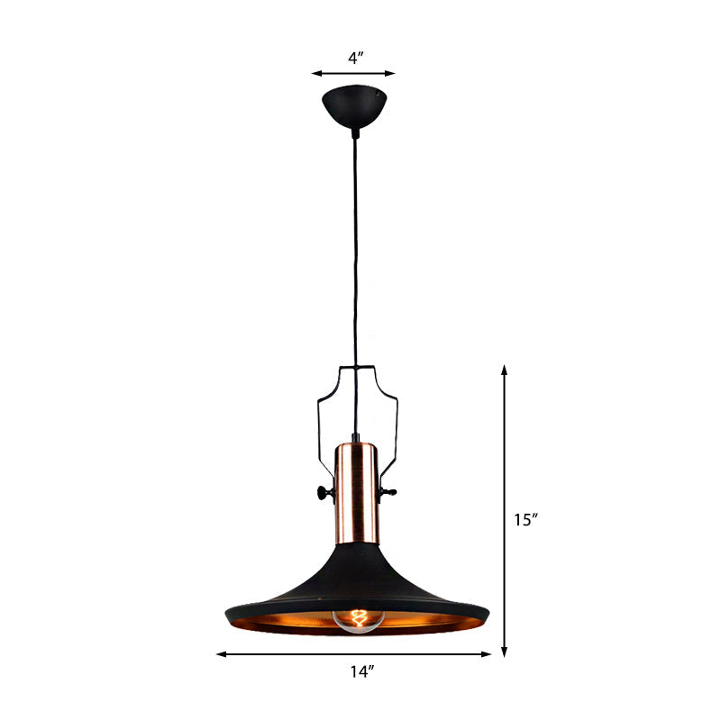 Black Metallic Pendant Light with Cone/Urn/Flared Shade - Adjustable Cord