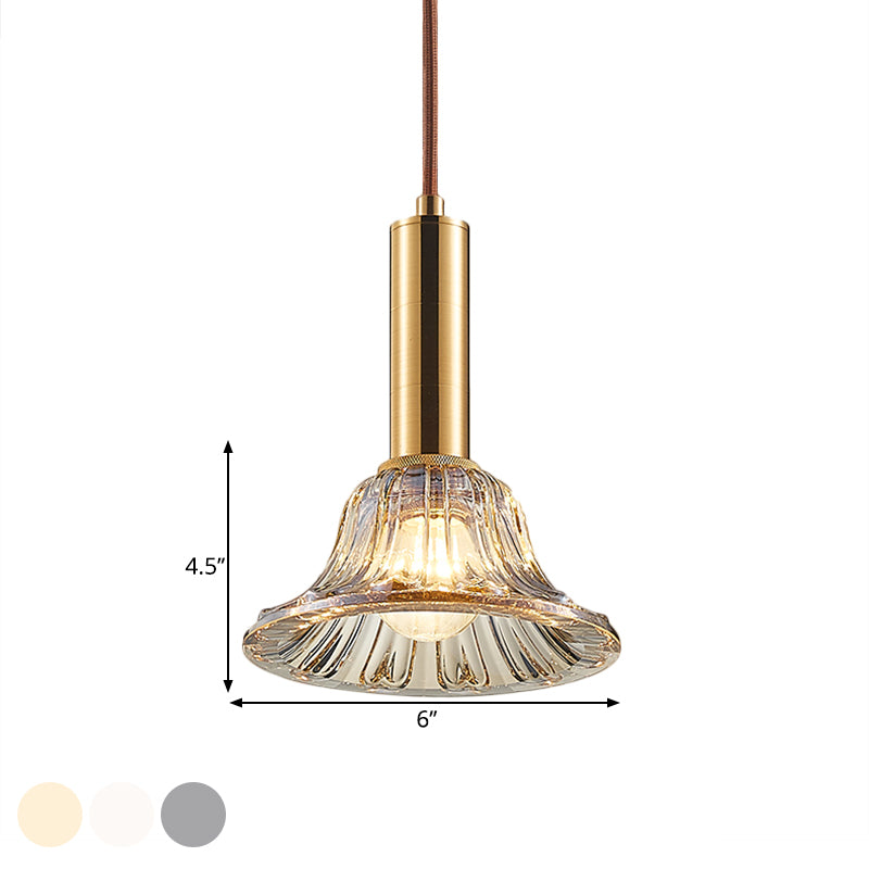 Modern Bell Pendant Light Fixture with Clear/Smoke Gray/Cognac Crystal, Gold Finish