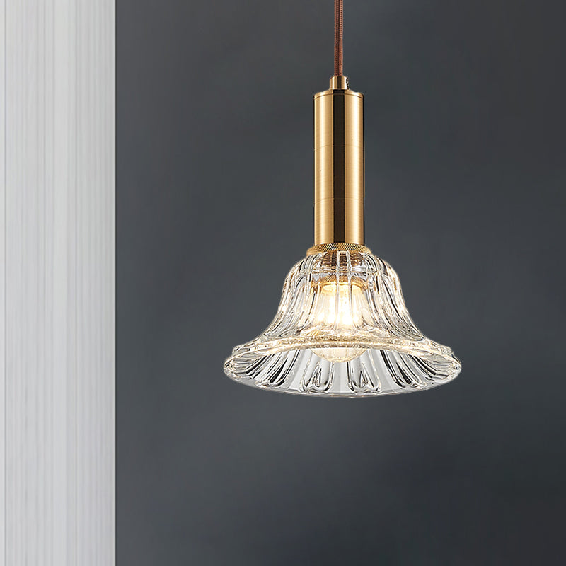 Modern Bell Pendant Light Fixture with Clear/Smoke Gray/Cognac Crystal, Gold Finish