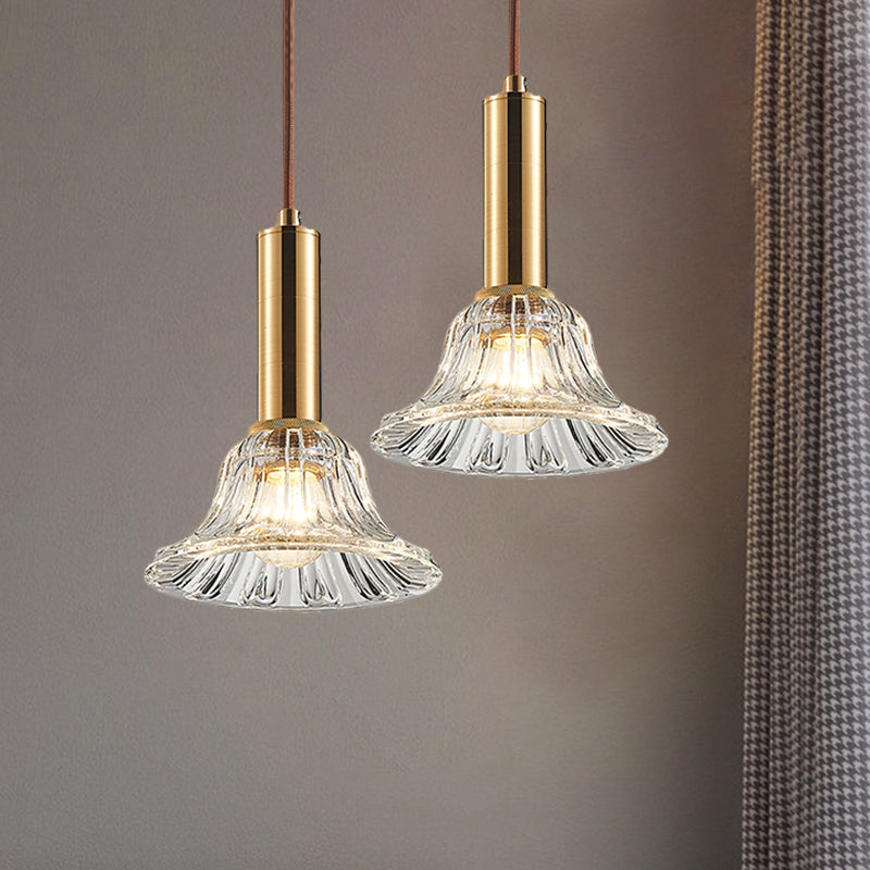 Modern Bell Pendant Light Fixture with Clear/Smoke Gray/Cognac Crystal, Gold Finish