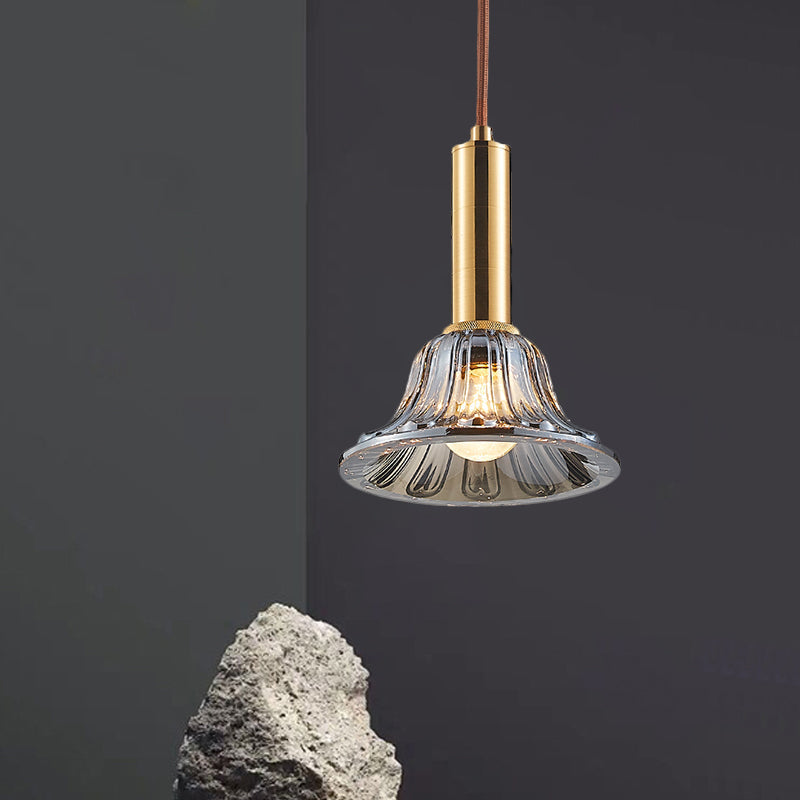 Modern Bell Pendant Light Fixture with Clear/Smoke Gray/Cognac Crystal, Gold Finish