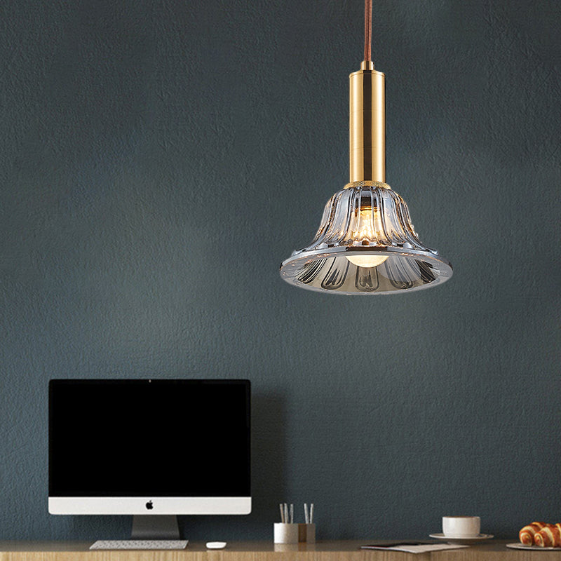 Modern Bell Pendant Light Fixture with Clear/Smoke Gray/Cognac Crystal, Gold Finish