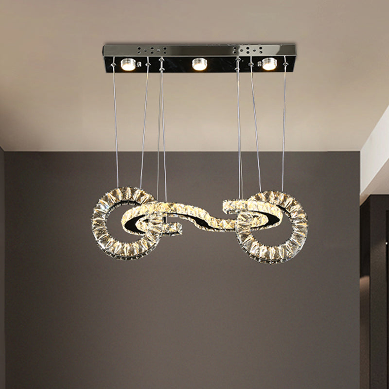 Crystal Ring LED Pendant Ceiling Lamp - Contemporary Chrome Suspension for Restaurants