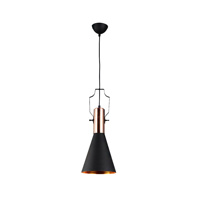 Black Metallic Pendant Light with Cone/Urn/Flared Shade - Adjustable Cord