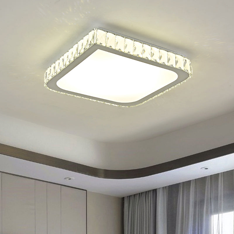 16"/19.5" Crystal Flushmount LED Ceiling Light - Minimalist Square Design, White