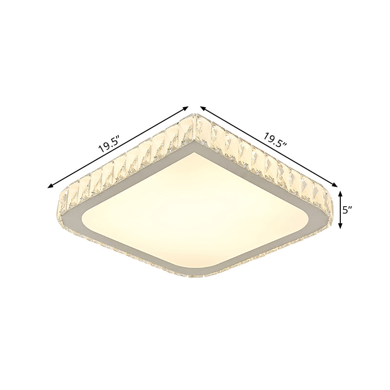16"/19.5" Crystal Flushmount LED Ceiling Light - Minimalist Square Design, White