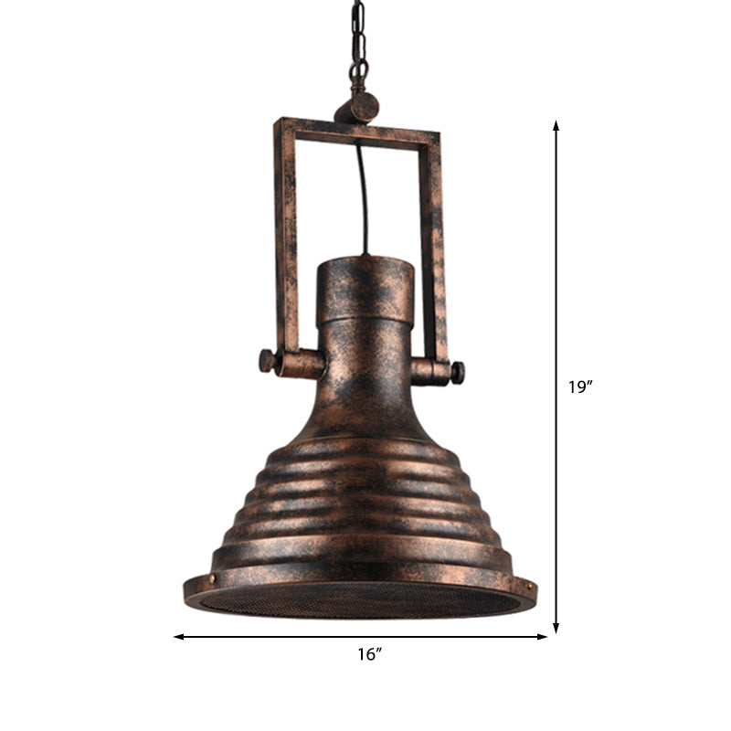 Industrial Metallic Cone Pendant Lamp - Bronze/Rust/Chrome Finish 14/16 Width