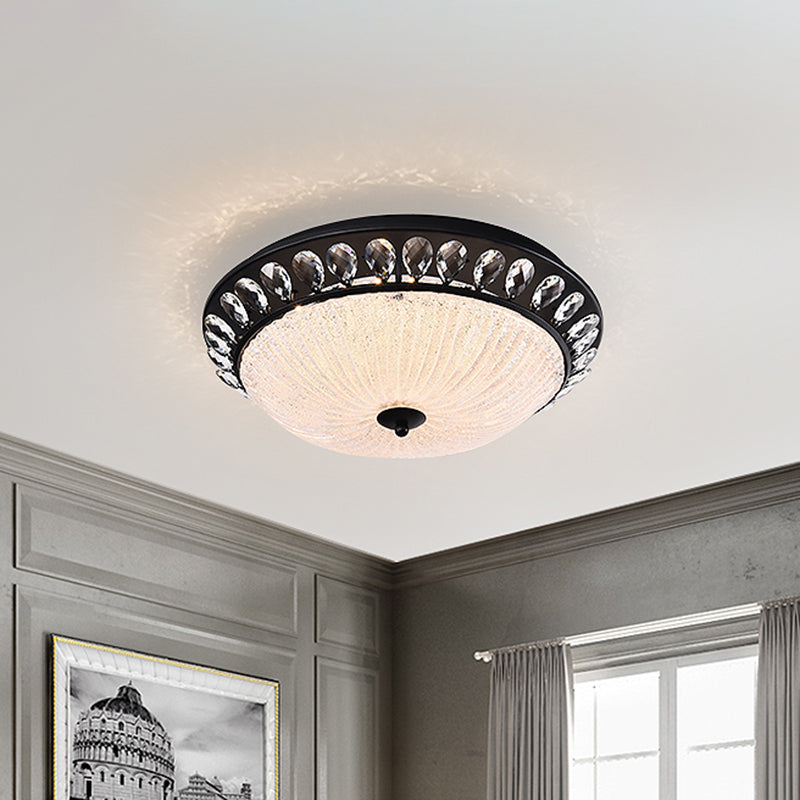 Modern Crystal Raindrop LED Flushmount Ceiling Light for Bedroom - Black Canopy Bowl Design