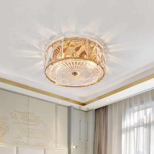 Modern Crystal LED Flush Mount Ceiling Lamp with Drum Design for Bedroom