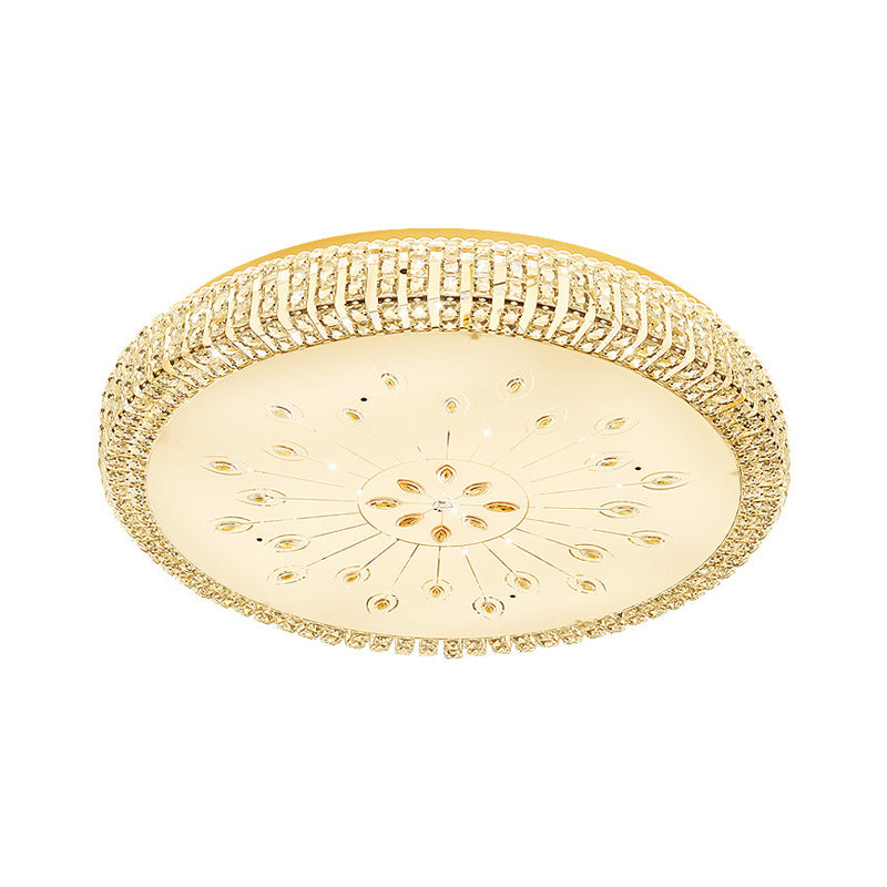 Contemporary Gold LED Ceiling Light with Faceted Crystals - Flushmount Lighting for Great Room