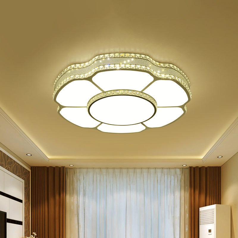 Modern Floral Crystal Flush Mount LED Ceiling Light in White/Warm Light, 8.5"/19.5" Width