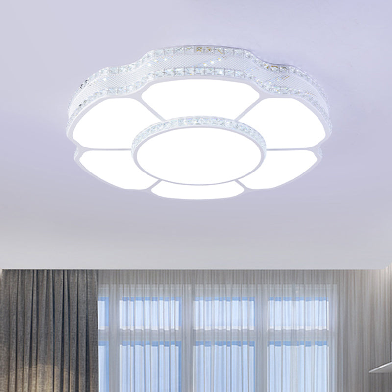 Modern Floral Crystal Flush Mount LED Ceiling Light in White/Warm Light, 8.5"/19.5" Width