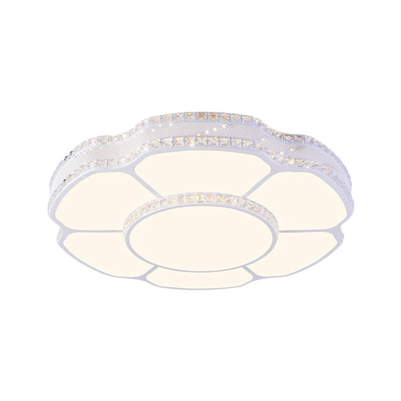 Modern Floral Crystal Flush Mount LED Ceiling Light in White/Warm Light, 8.5"/19.5" Width