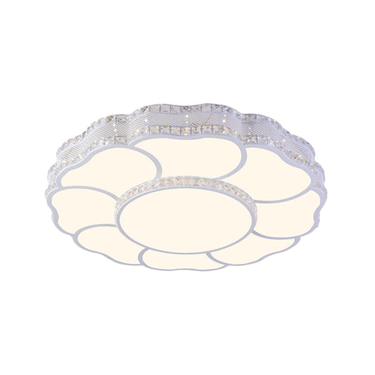 Contemporary Blossom Led Flush Light With Faceted Crystals - 23.5/19.5 Wide White
