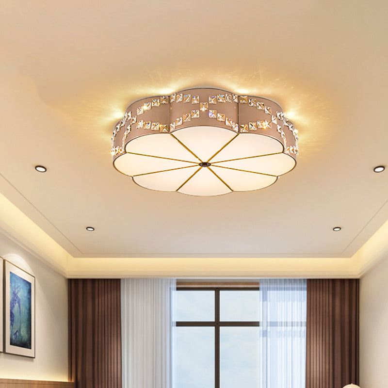 Modern LED Flushmount Ceiling Lamp with Clear Crystal Blocks and Gold Finish