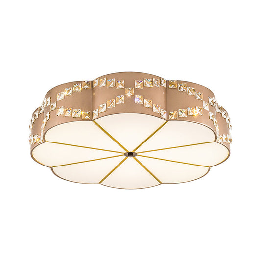 Modern Led Flushmount Ceiling Lamp With Clear Crystal Blocks And Gold Finish