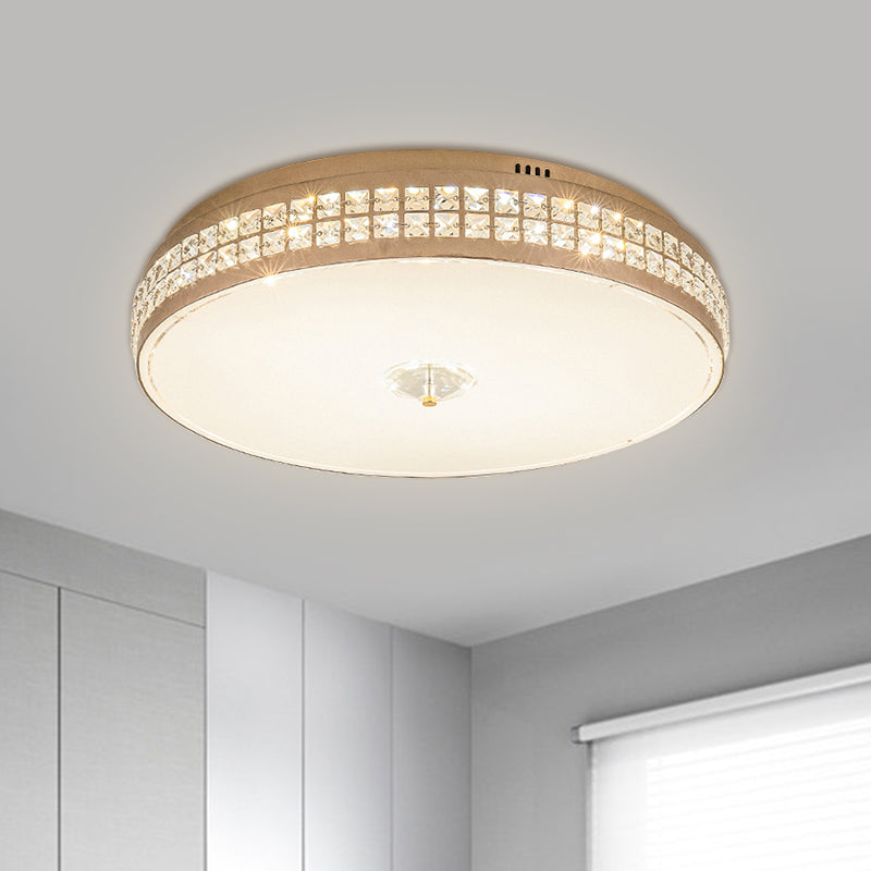LED Round Ceiling Lamp, Modern Champagne Finish with Clear Rhombic/Square-Cut Crystals, 15.5"/19.5" Width