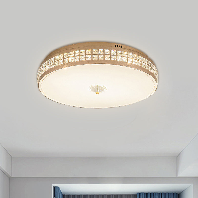LED Round Ceiling Lamp, Modern Champagne Finish with Clear Rhombic/Square-Cut Crystals, 15.5"/19.5" Width