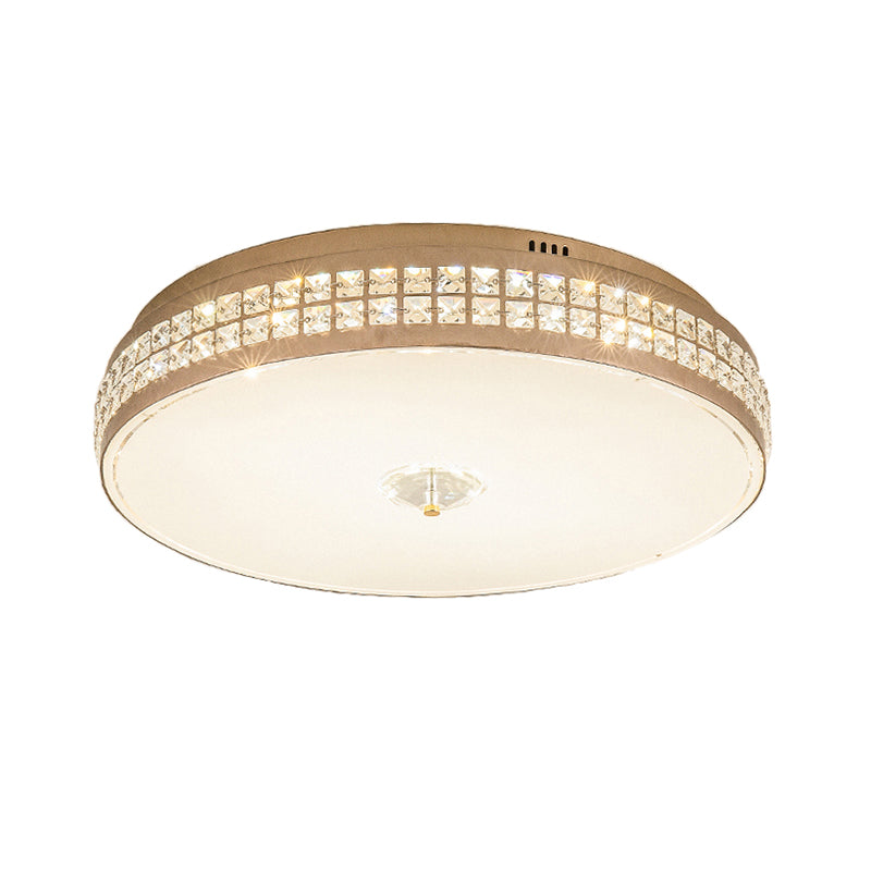LED Round Ceiling Lamp, Modern Champagne Finish with Clear Rhombic/Square-Cut Crystals, 15.5"/19.5" Width