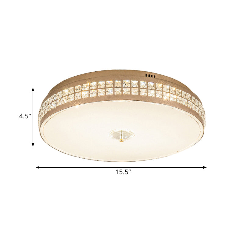 LED Round Ceiling Lamp, Modern Champagne Finish with Clear Rhombic/Square-Cut Crystals, 15.5"/19.5" Width