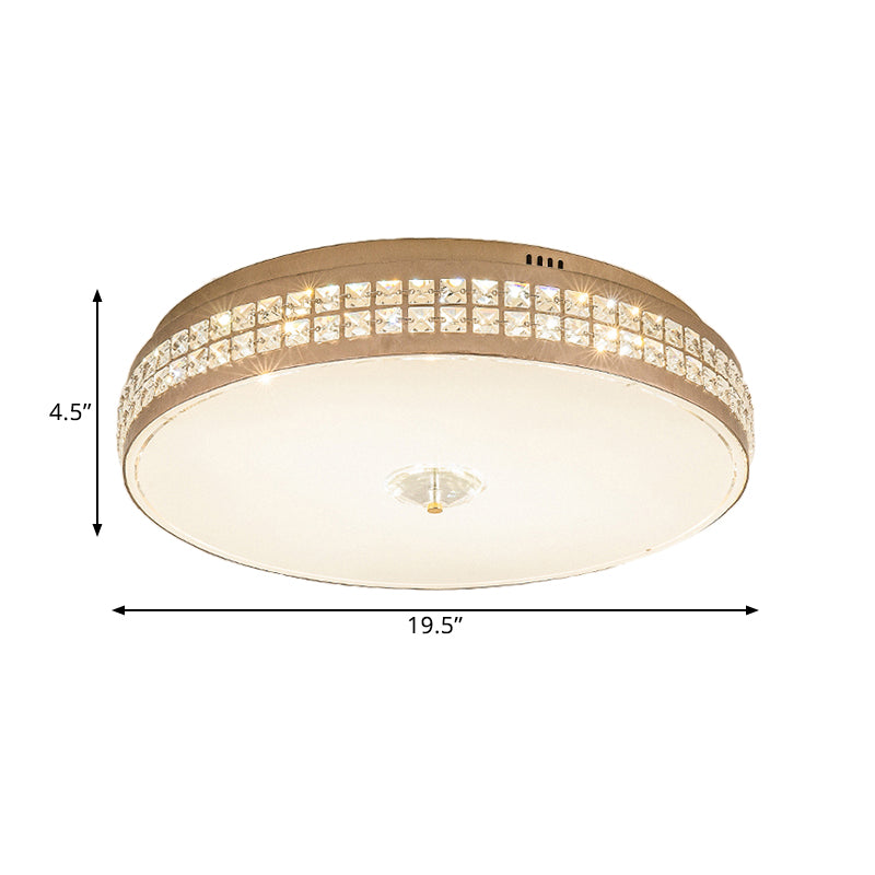LED Round Ceiling Lamp, Modern Champagne Finish with Clear Rhombic/Square-Cut Crystals, 15.5"/19.5" Width