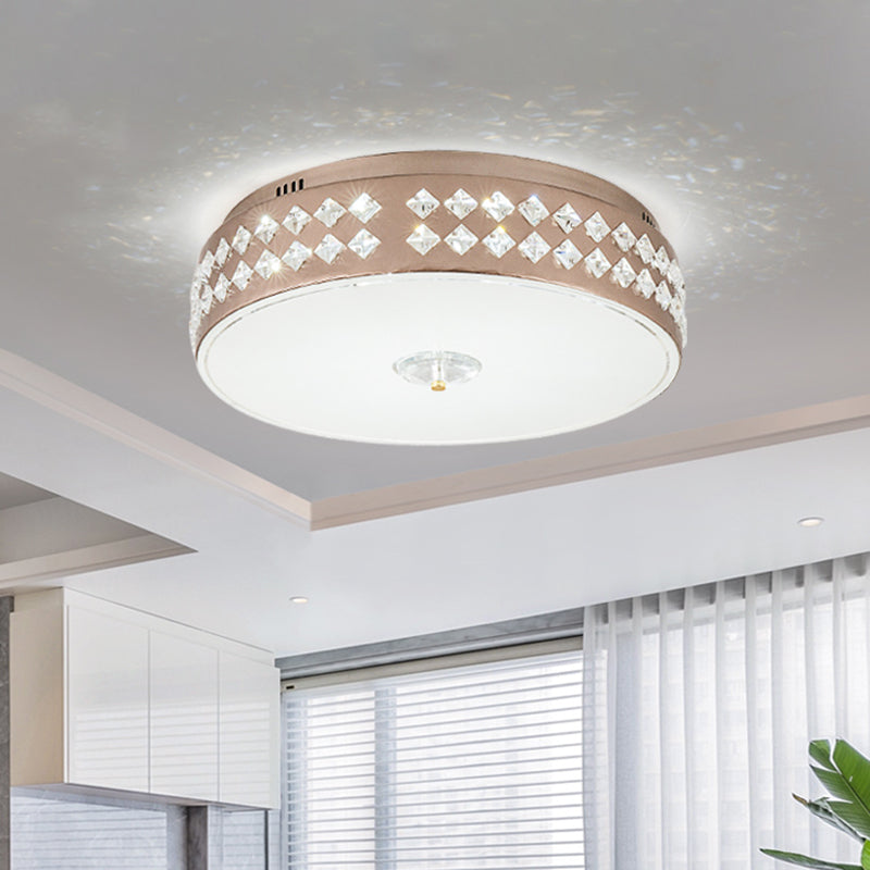 LED Round Ceiling Lamp, Modern Champagne Finish with Clear Rhombic/Square-Cut Crystals, 15.5"/19.5" Width