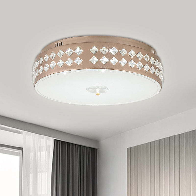 LED Round Ceiling Lamp, Modern Champagne Finish with Clear Rhombic/Square-Cut Crystals, 15.5"/19.5" Width