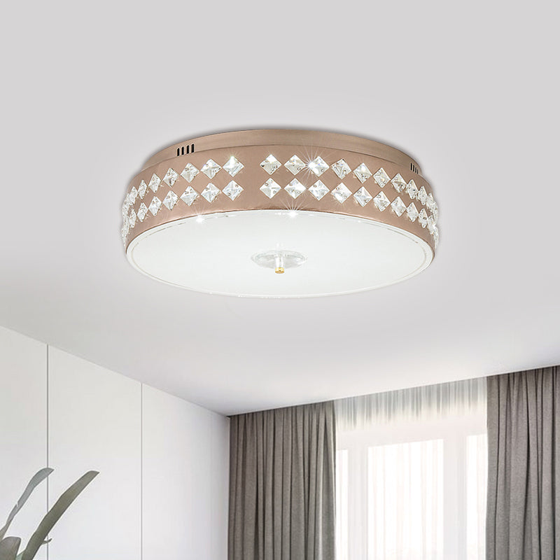 LED Round Ceiling Lamp, Modern Champagne Finish with Clear Rhombic/Square-Cut Crystals, 15.5"/19.5" Width